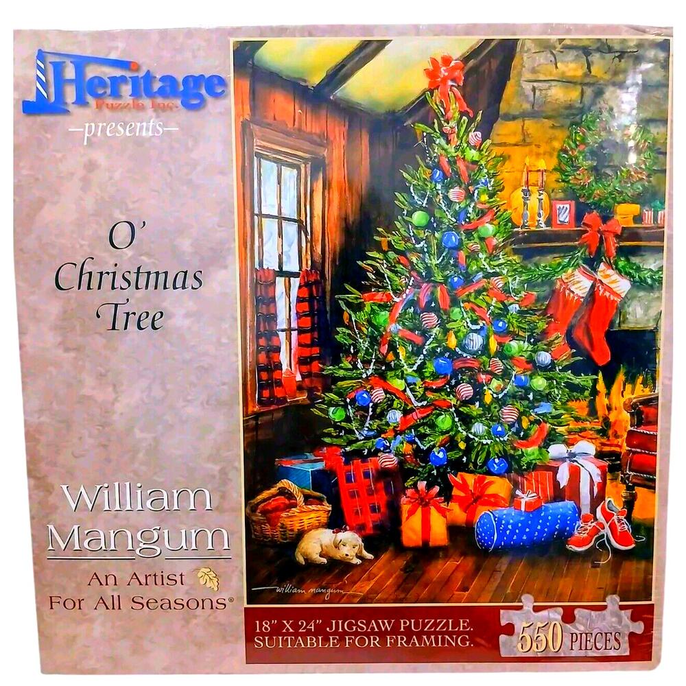 William Mangum Heritage Christmas Jigsaw Puzzle‎ 550 pc Christmas Tree Pets NEW